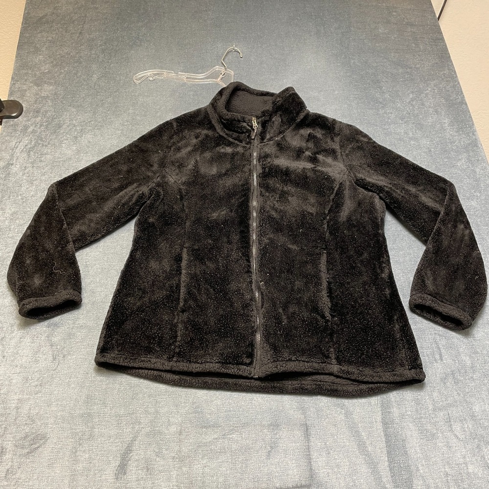 32 Degree Heat Fleece Jacket Womens 2XL Black Full Zip Mock Neck Winter Warm